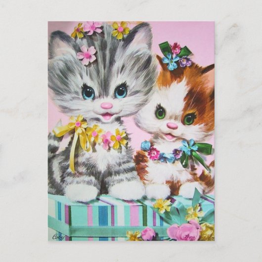 Carte postale de chats d'anniversaire vintage mign (Devant)