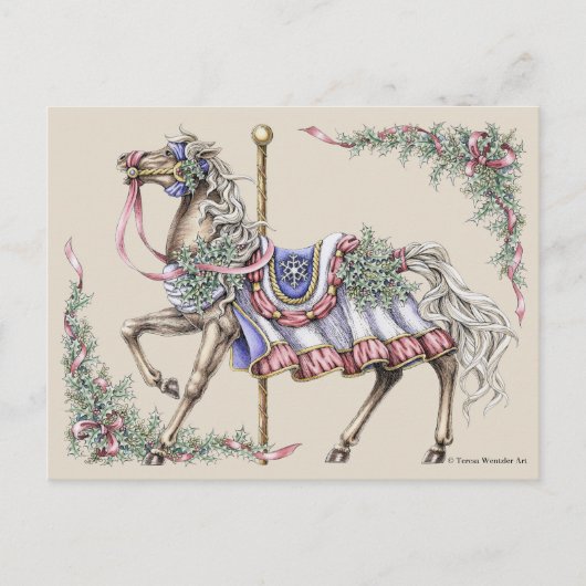 Carte postale de cheval de carrousel d'hiver (Devant)