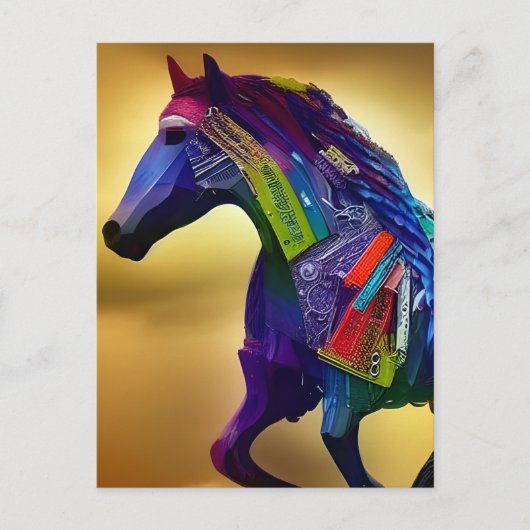 Carte postale de cheval en techniques mixtes (Devant)