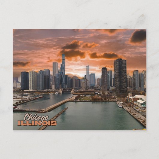 Carte postale de Chicago Illinois vue au coucher d (Devant)