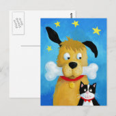 Carte postale de chien avec os et chats (Devant / Derrière)