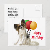 Carte postale de chien Papillon avec vœu d'anniver (Devant / Derrière)