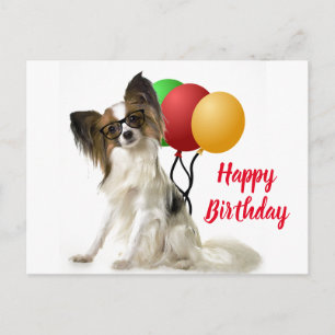 Carte postale de chien Papillon avec vœu d'anniver