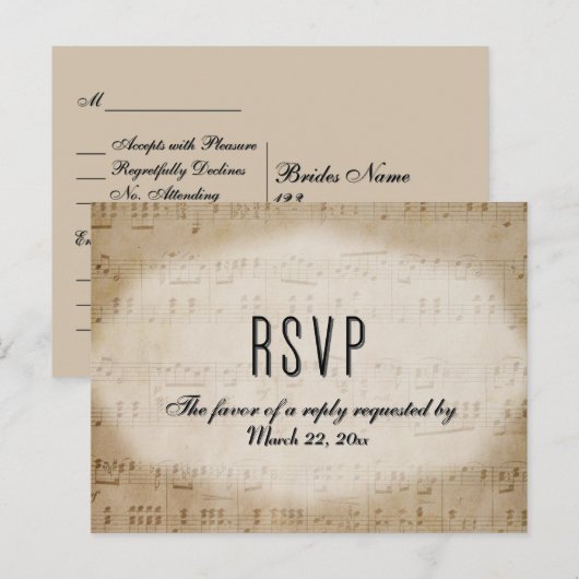 Carte postale de choix de dîner RSVP de partitions (Devant / Derrière)