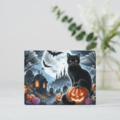 Carte postale de cimetière d'Halloween avec chat n (Debout devant)