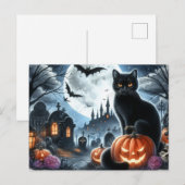 Carte postale de cimetière d'Halloween avec chat n (Devant / Derrière)
