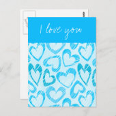 Carte postale de cœurs gribouillés colorés bleus (Devant / Derrière)