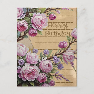 Carte postale de collage d'anniversaire de fleurs 