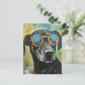 Carte postale de collage de chien en lunettes (Debout devant)