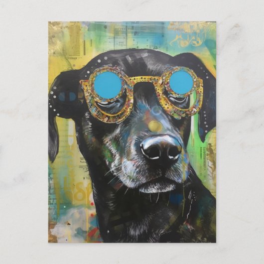 Carte postale de collage de chien en lunettes (Devant)