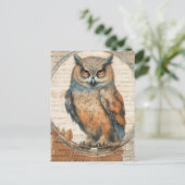 Carte postale de collage de hibou vintage aquarell (Debout devant)