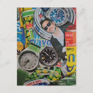 Carte postale de collage de montres en conserve, d