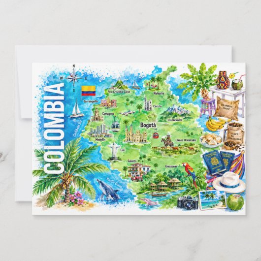 Carte postale de Colombie aquarelle de voyage (Devant)