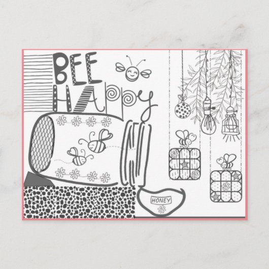 Carte postale de coloriage Bee Happy (Devant)