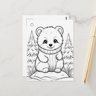 Carte postale de coloriage d'ours festif pour enfa