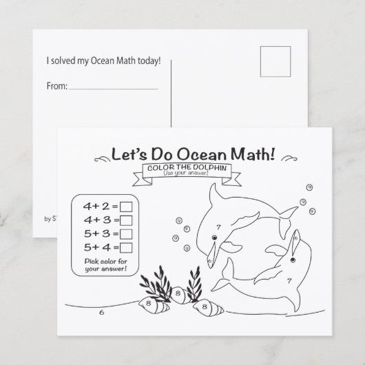Carte postale de coloriage mathématique sur l'océa (Devant / Derrière)