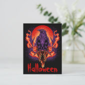 Carte postale de corbeau d'Halloween avec des flam (Debout devant)