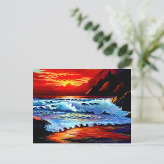 Carte postale de coucher de soleil sur la plage pe (Debout devant)