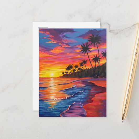 Carte postale de coucher de soleil tropical (Devant/Arrière en situation)
