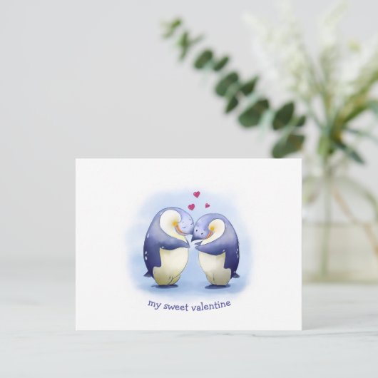 Carte postale de couple de manchots mignons pour l (Debout devant)