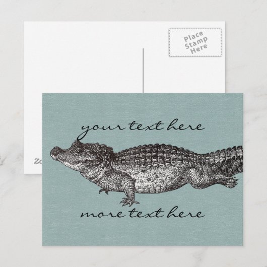 Carte postale de crocodile vintage (Devant / Derrière)