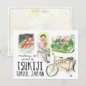 Carte postale de croquis de voyage : Tsukiji (Devant / Derrière)