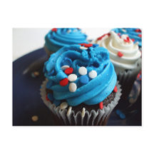Carte postale de cupcakes rouge, blanc et bleu
