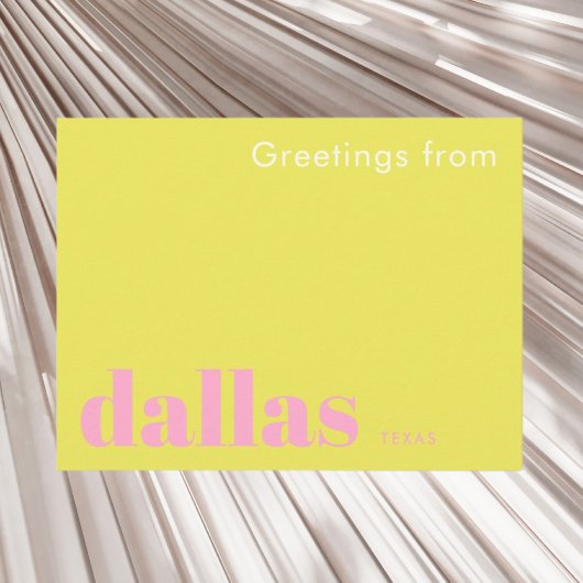 Carte postale de Dallas Texas typographie rose