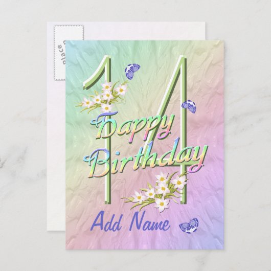 Carte postale de danse papillon 14e anniversaire (Devant / Derrière)