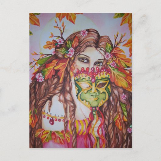 Carte postale de Déesse automnale avec masque (Devant)