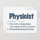 carte postale de définition de physicien - bleu et (Devant / Derrière)