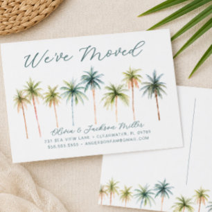 Carte postale de déménagement aux palmiers tropica
