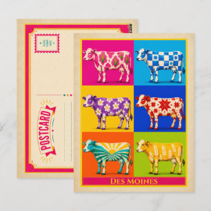 Carte postale de Des Moines Iowa Vache Art Pop Vin