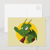 Carte postale de dessin animé de dragon vert (Devant / Derrière)