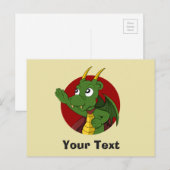 carte postale de dessin animé de dragon vert (Devant / Derrière)