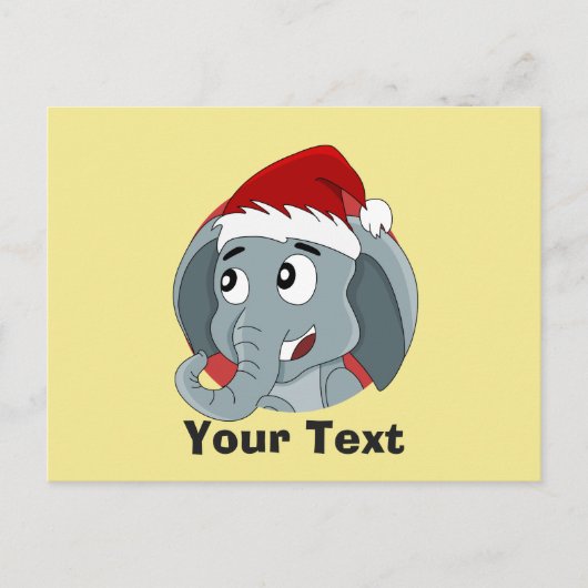 Carte postale de dessin animé d'éléphant de Noël (Devant)