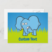 Carte postale de dessin animé éléphant bleu (Devant / Derrière)
