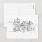 Carte postale de dessin de ville en noir et blanc (Devant / Derrière)