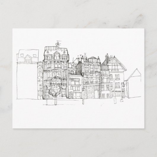 Carte postale de dessin de ville en noir et blanc (Devant)