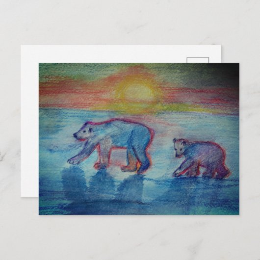Carte postale de dessin d'ours polaires (Devant / Derrière)