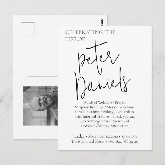 Carte postale de deuil photo noir et blanc (Devant / Derrière)