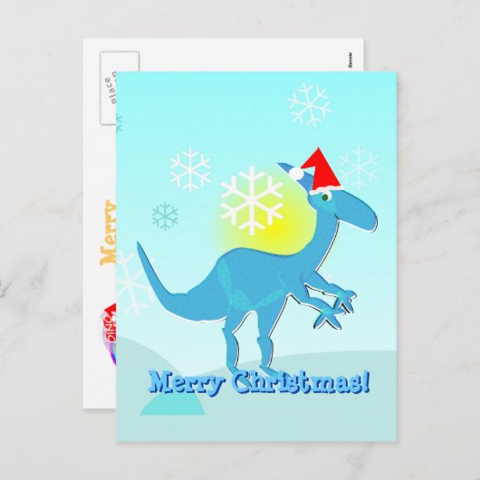 Carte postale de dinosaure de salutation de Joyeux (Devant / Derrière)