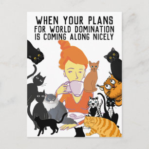 CARTE POSTALE DE DOMINATION MONDIALE PAR LES CHATS