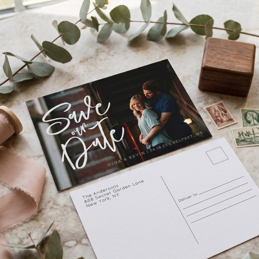 Carte postale de faire-part de date de mariage ave