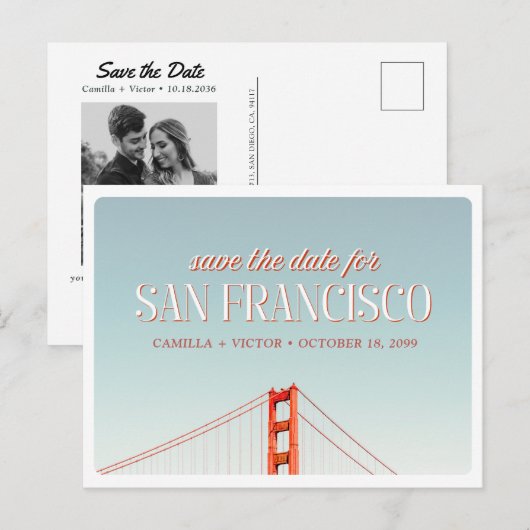 Carte postale de faire-part de mariage à San Franc (Devant / Derrière)