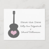 Carte postale de faire-part de mariage avec guitar