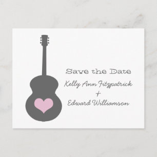 Carte postale de faire-part de mariage avec guitar
