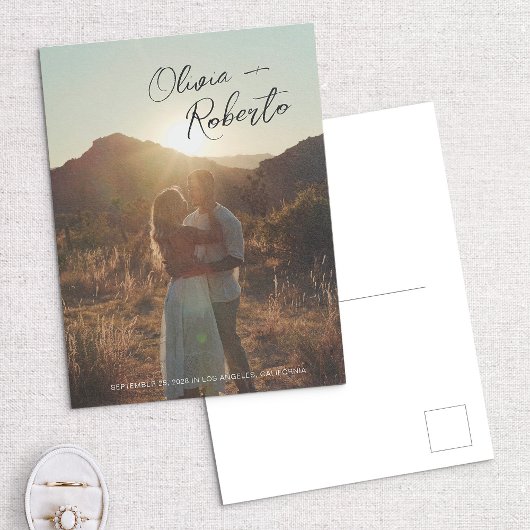 Carte postale de faire-part de mariage avec photo 