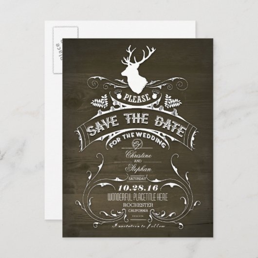 Carte postale de faire-part de mariage rustique de (Devant / Derrière)