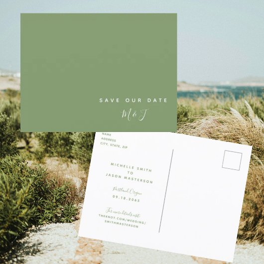 Carte postale de faire-part de mariage vert Simple